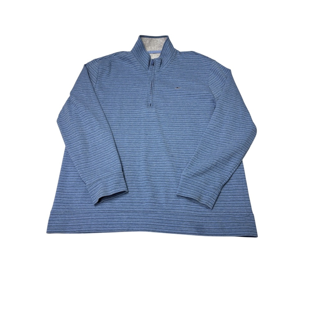 Vineyard Vines Performance Mens 2XL Blue Striped Quarter Zip Pullover Sweater